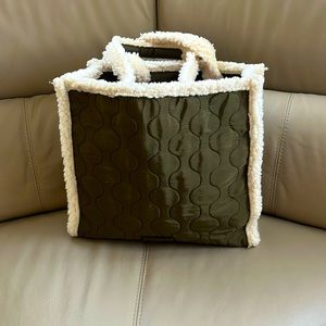 Sondra Roberts quilted nylon tote with shearling trim